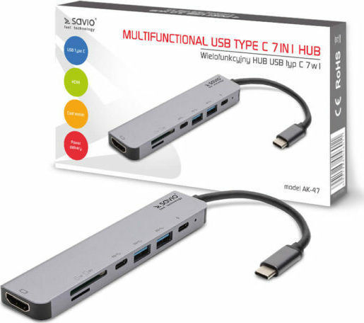 Savio USB-C Docking Station mit HDMI 4K PD Gray (AK-47)