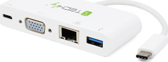 Techly USB-C / USB-A Docking Station με 4K PD Ethernet Λευκό (IADAP USB31-DOCK2)