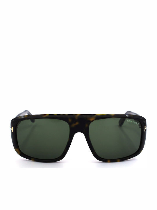 Tom Ford Men's Sunglasses with Brown Tartaruga Plastic Frame and Green Lens TF754 52N