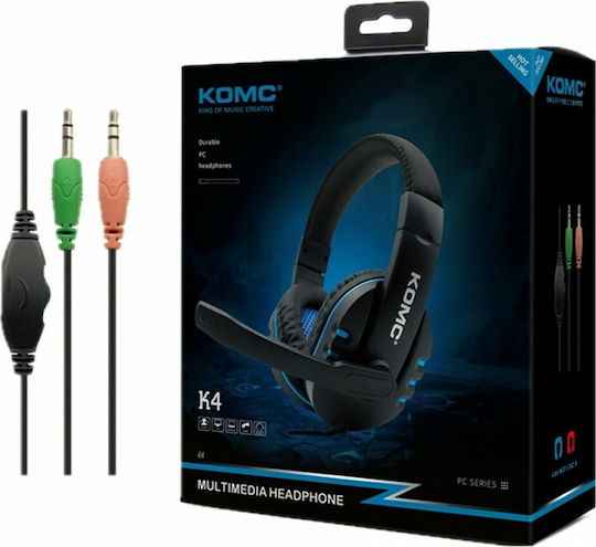 Komc A7 Over Ear Gaming Headset με σύνδεση 2x3.5mm Blue