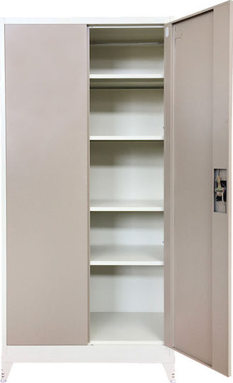 Double Door Wardrobe Metallic Galvanized with 4 Shelves 70x40x181cm