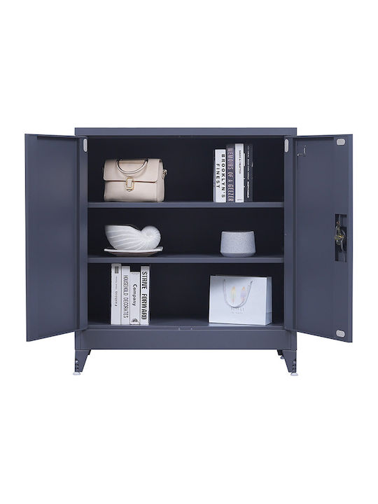 Dublu-Foi Dulap Metalic Galvanizat Cu Δin Posibilitatea De Blocare Cu 2 Rafturi Antracit Mat 90x45x101 Cm