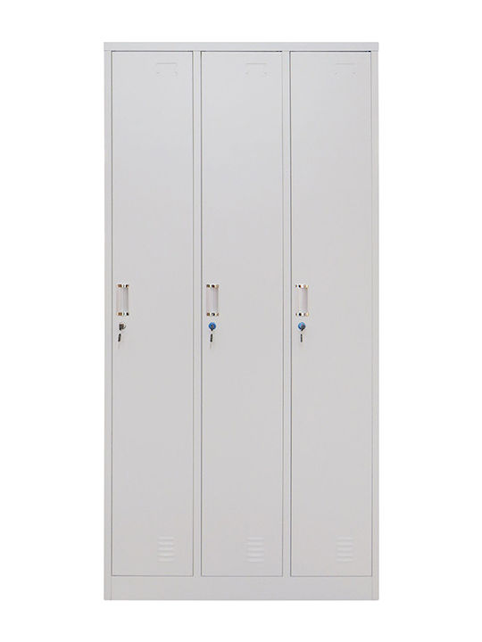 Dulap Metalic Galvanizat Cu Din Posibilitatea De Blocare Cu 3 Dulapuri Fără Picioare 90x45x185 Cm