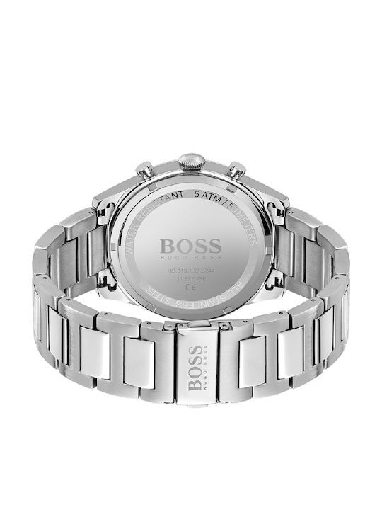 Boss Pioneer Ανδρικό Ρολόι 44mm Χρονογράφος Μπαταρίας με Ασημί Μεταλλικό Μπρασελέ