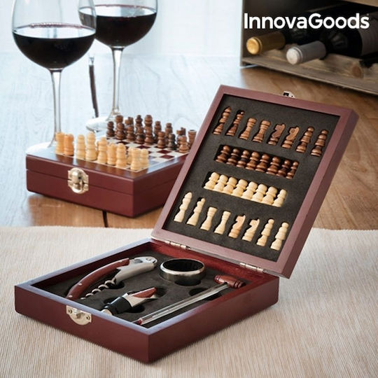 InnovaGoods Σετ Αξεσουάρ Κρασιού σε Ξύλινη Βαλίτσα με Σκάκι 37τμχ V0100602