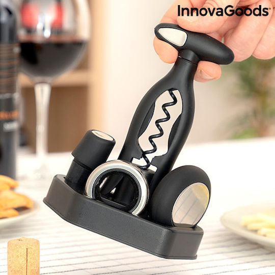 InnovaGoods Set de accesorii pentru vin Deschizător de capace, Inel de picurare, Deschizător de sticle de vin, Disc de suport 5buc V0103143
