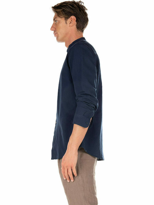 Selected Men's Shirt Long Sleeve Linen Navy Blue