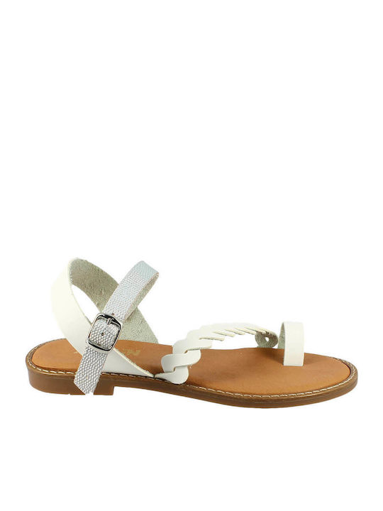 Antrin 98.1130 Leather Women's Flat Sandals in White Color