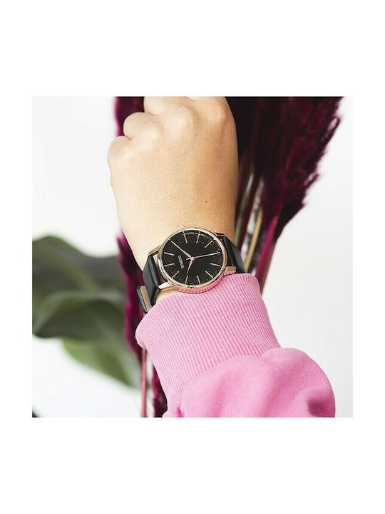 Oozoo Watch with Black Leather Strap