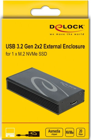 DeLock Твърд диск кутия M.2 PCI Express NVMe с връзка USB 3.2 в Черен цвят
