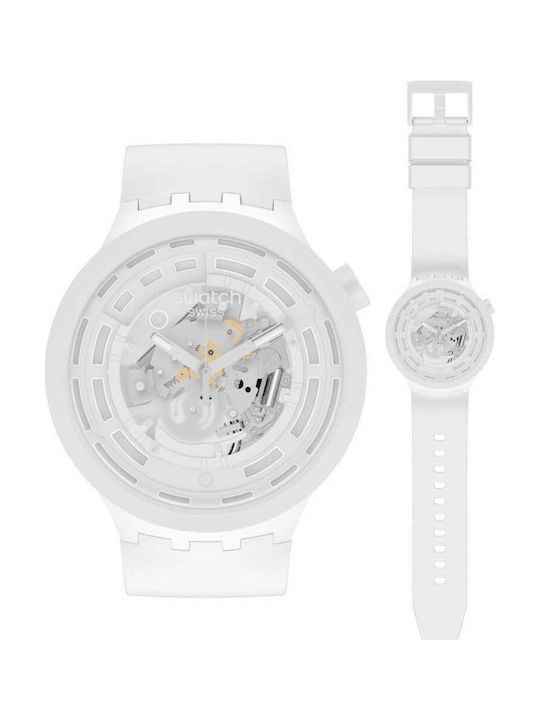 Swatch Bioceramic Women's Watch with White Rubber Strap