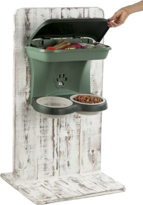 Bama Kunststoff Schale mit Behälter Futter & Wasser für Hund & Katze 2x 42cm in Grün Farbe