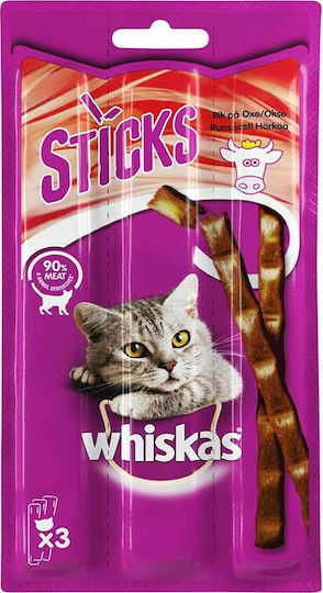Whiskas Treats in Stick with Calf Delicious Beef Sticks for Adults 3pcs for Adult Cats 18gr