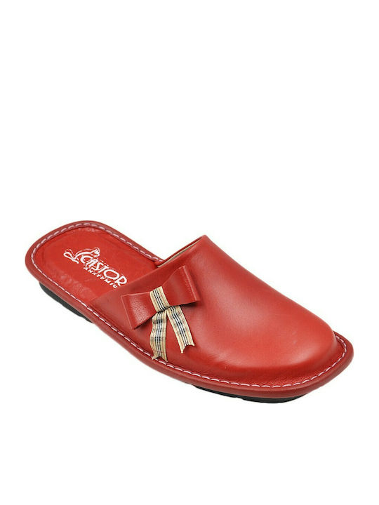 Castor Anatomic Anatomic Leather Women's Slippers In Red Colour