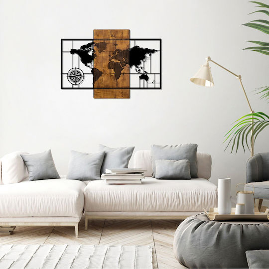 Freebox 3D Mixed Art World Map Black Wooden 85x1.5x58cm