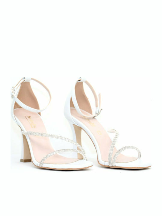Λ Leather Sandals with Strass White
