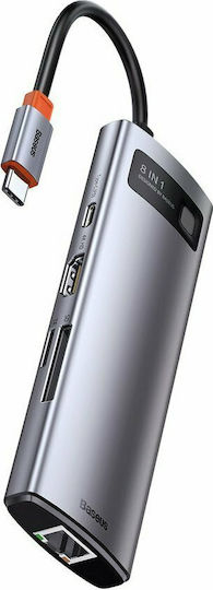 Baseus Metal Gleam Series 8-in-1 USB-C Docking Station with HDMI 4K PD Ethernet Silver