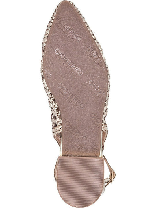 Leather Pointy Ballerinas With strap Gold