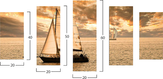 Freebox Sunset Sailing Fünffach Gemälde Hölzernes 100x60cm