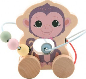Joueco Pull-Along Toy Rolling Animals with Maze made of Wood for 12++ Months (Various Designs/Assortments of Designs) 1pc
