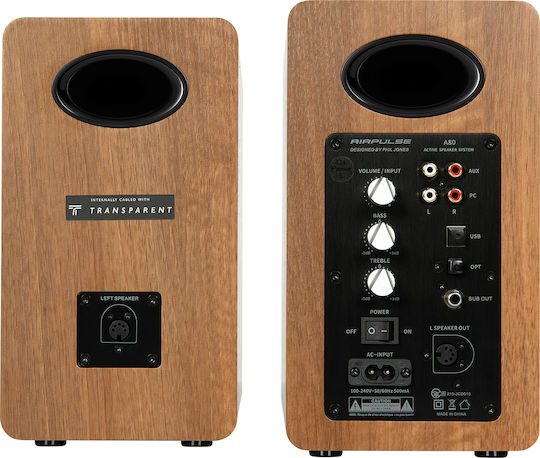 Airpulse A80 Αυτοενισχυόμενα Ηχεία με Bluetooth 100W (Ζεύγος) Καφέ