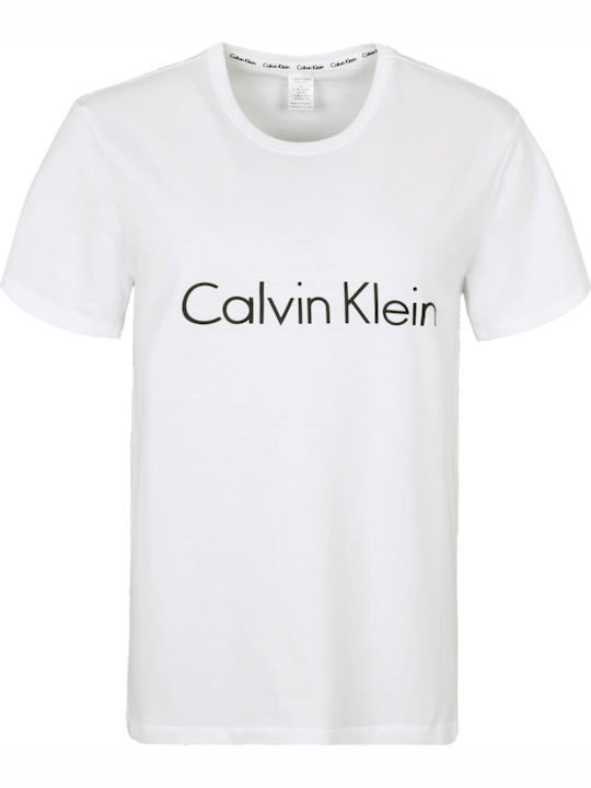 Calvin Klein Χειμερινή Γυναικεία Βαμβακερή Μπλούζα Πιτζάμας Λευκή