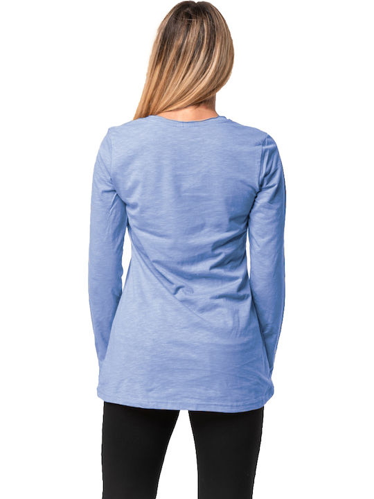 Women's Blouse Cotton Long Sleeve Light Blue
