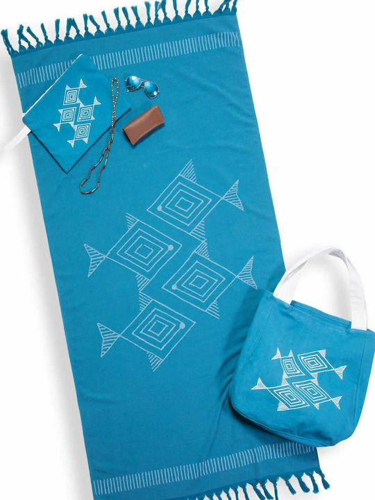 Toiletry Bag Fishes in Turquoise color 35cm