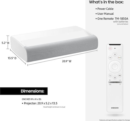 Samsung The Premiere LSP7T SP-LSP7TFAXZA SP-LSP7TFA Projector DLP 4K Ultra HD Laser με Wi-Fi και Ενσωματωμένα Ηχεία Λευκός