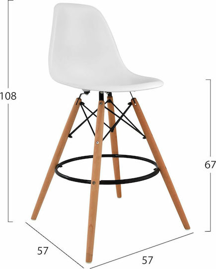 Hocker Bar mit Rückenlehne aus Polypropylen Renata White 4Stück 58x56x107cm