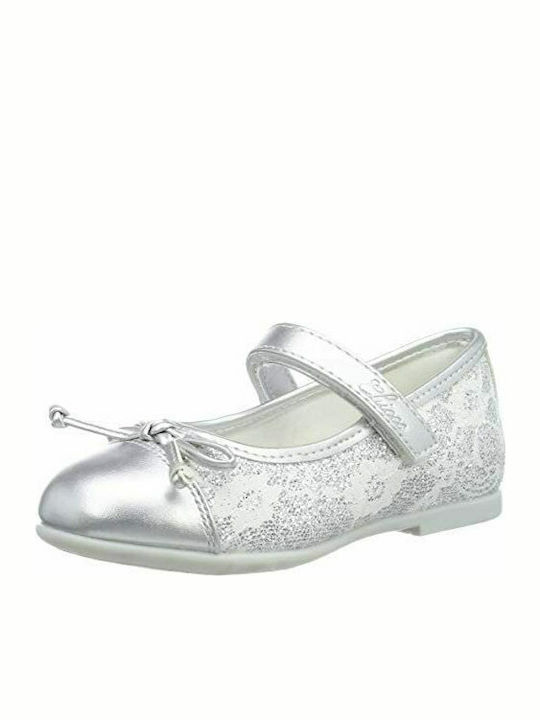 Kids Leather Ballerinas Cleliana with Hoop & Loop Closure Silver