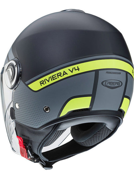 Caberg Riviera V4 Elite 70 Black Matt/Antracite/Yellow Motorcycle Helmet Jet with Sunvisor CAB000KRA527