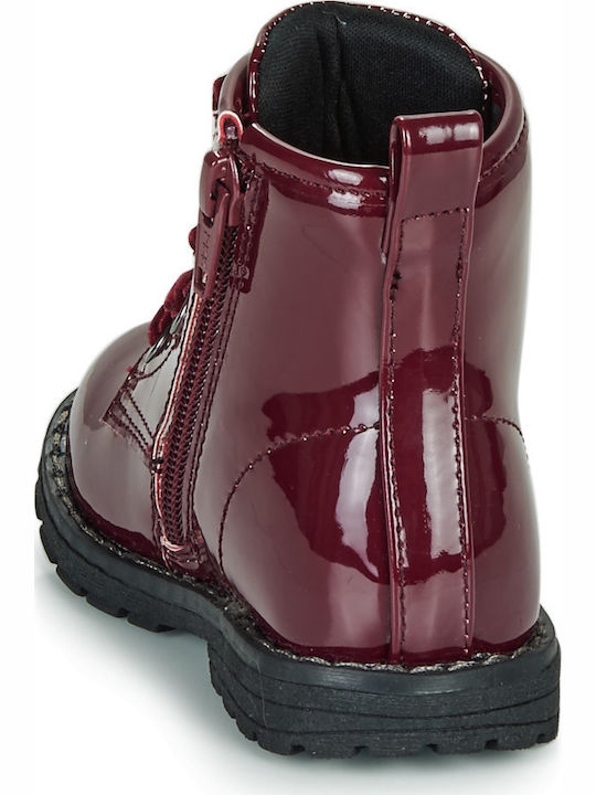 Colles Leather Kids Boots with Laces Burgundy