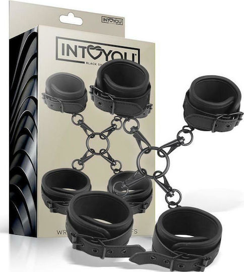IntoYou Wrist & Ankle Cuffs Set Vegan Leather Σετ για Δέσιμο Άκρων σε Μαύρο Χρώμα