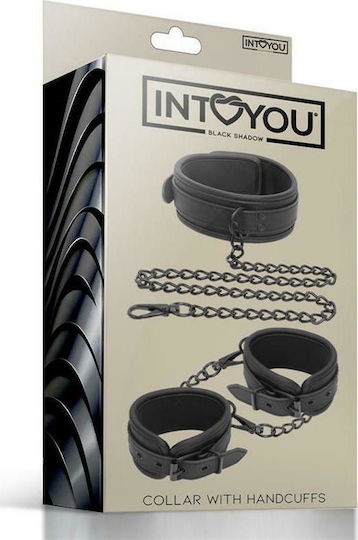 IntoYou Collar & Hand Cuffs Set Vegan Leather Σετ για Δέσιμο Λαιμού & Άκρων σε Μαύρο Χρώμα