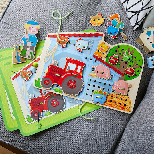 Haba Lacing Toy Image Composition Game With Cord - The Farm made of Wood for 36++ Months