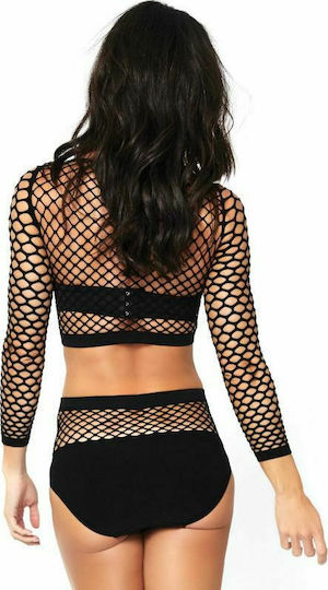 Leg Avenue 81566 Net Top & High Waisted Bottom Black Black