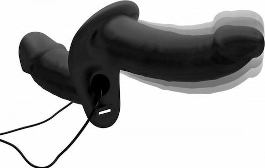 Strap U Power Pegger Double Strap On Vibrator Harness with Double Dildo 17cm and Vibration in Black Color