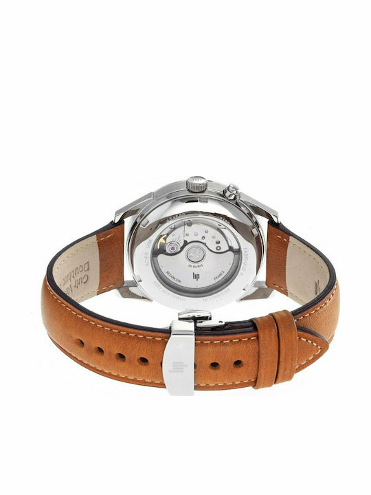 Lip Watches Himalaya Men's Watch 40mm Chronograph Automatic with Brown Leather Strap
