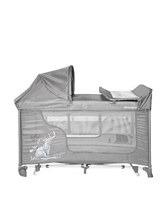 Lorelli Moonlight Rocker Playpen 2 Levels with Changing Table & Mattress Grey Fun 126x70cm