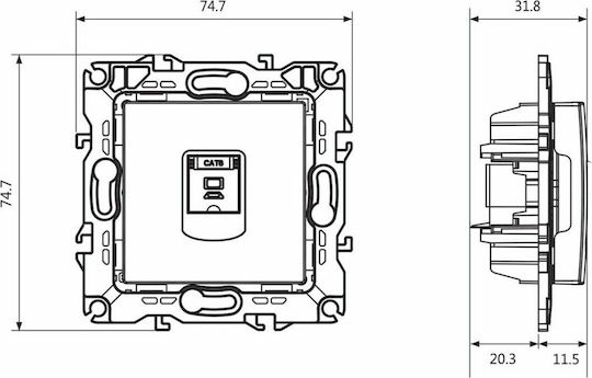 Aca Prime Μονή Πρίζα Δικτύου RJ45 χωρίς Πλαίσιο Τύπου Cat6 σε Καφέ Χρώμα 1000113206