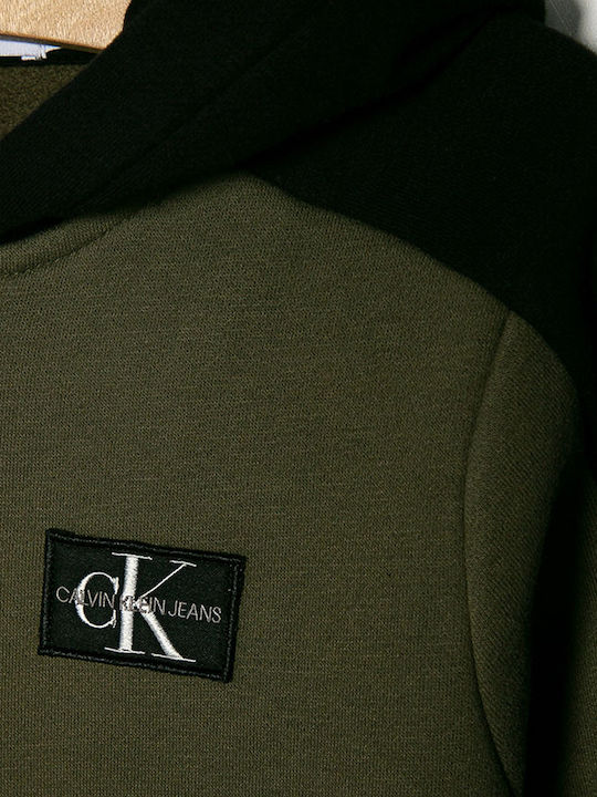 Kids Sweatshirt Cardigan Green Colour Block Zip Through