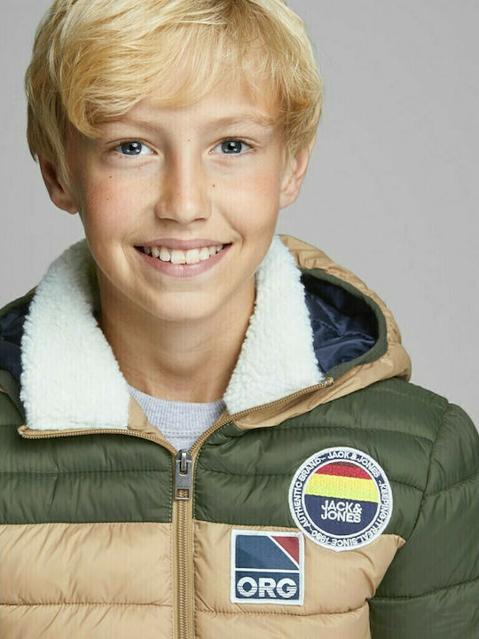Kids' Quilted Jacket Short with Hood Beige
