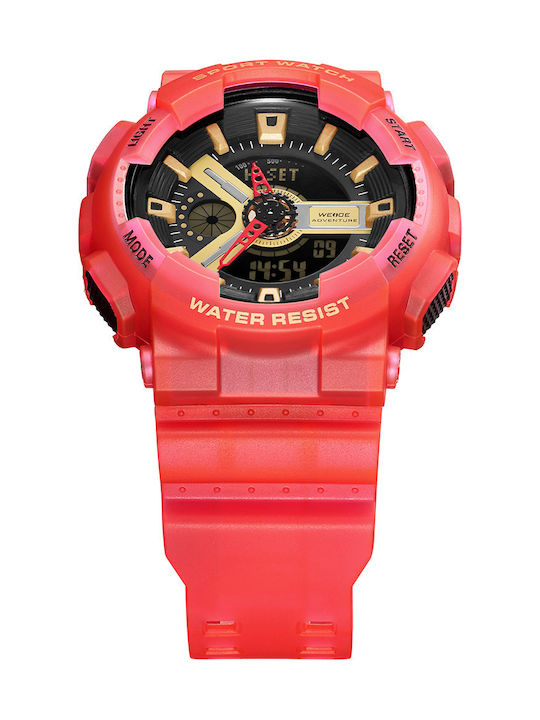 Weide Herrenuhr 53mm Batterie mit Rot Kautschukarmband