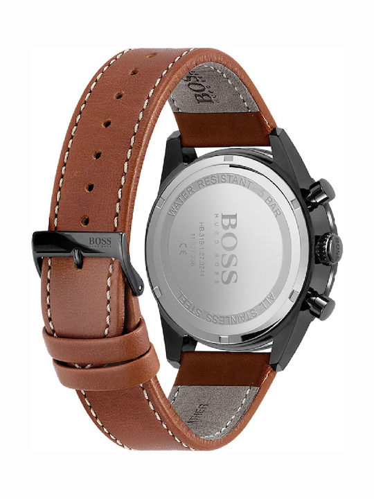 Boss Pilot Men's Watch 44mm Chronograph Battery with Brown Leather Strap