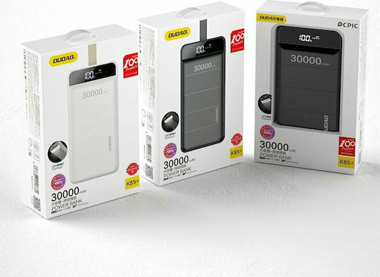 Dudao K8+s Power Bank 30000mAh cu 3 Porturi USB-A Alb