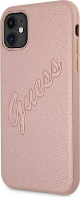 Guess Saffiano Vintage Script Back Cover Δερματίνης / Πλαστικό Ροζ (iPhone 12 / 12 Pro)