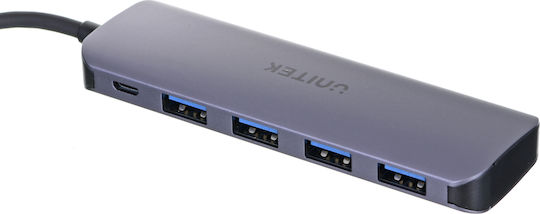 Unitek uHUB P5+ Hub USB 3.2 Cu 5 Porturi Și Conectare USB-C Gri
