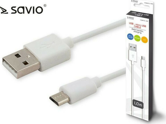 Savio Regular USB 2.0 to micro USB Cable Λευκό 1m (CL-123)