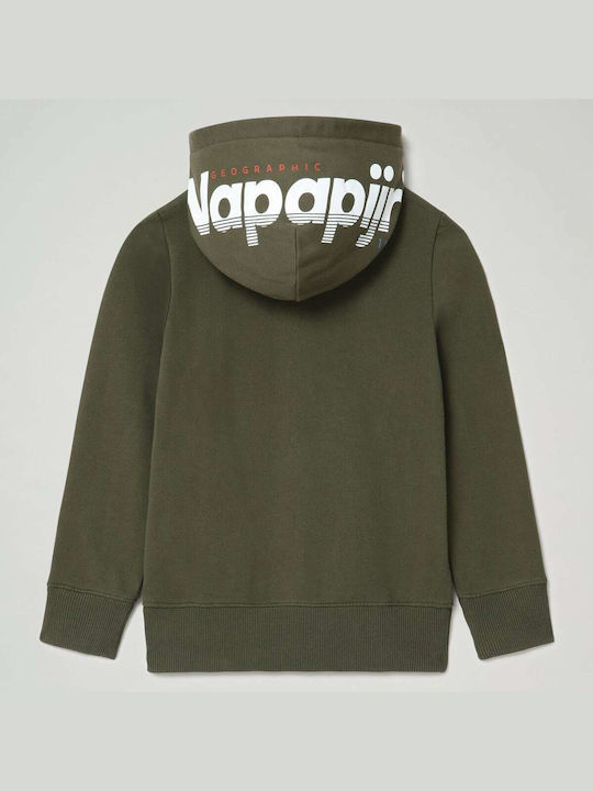 Napapijri Boys Fleece Hooded Sweatshirt Baloy with Zipper Khaki